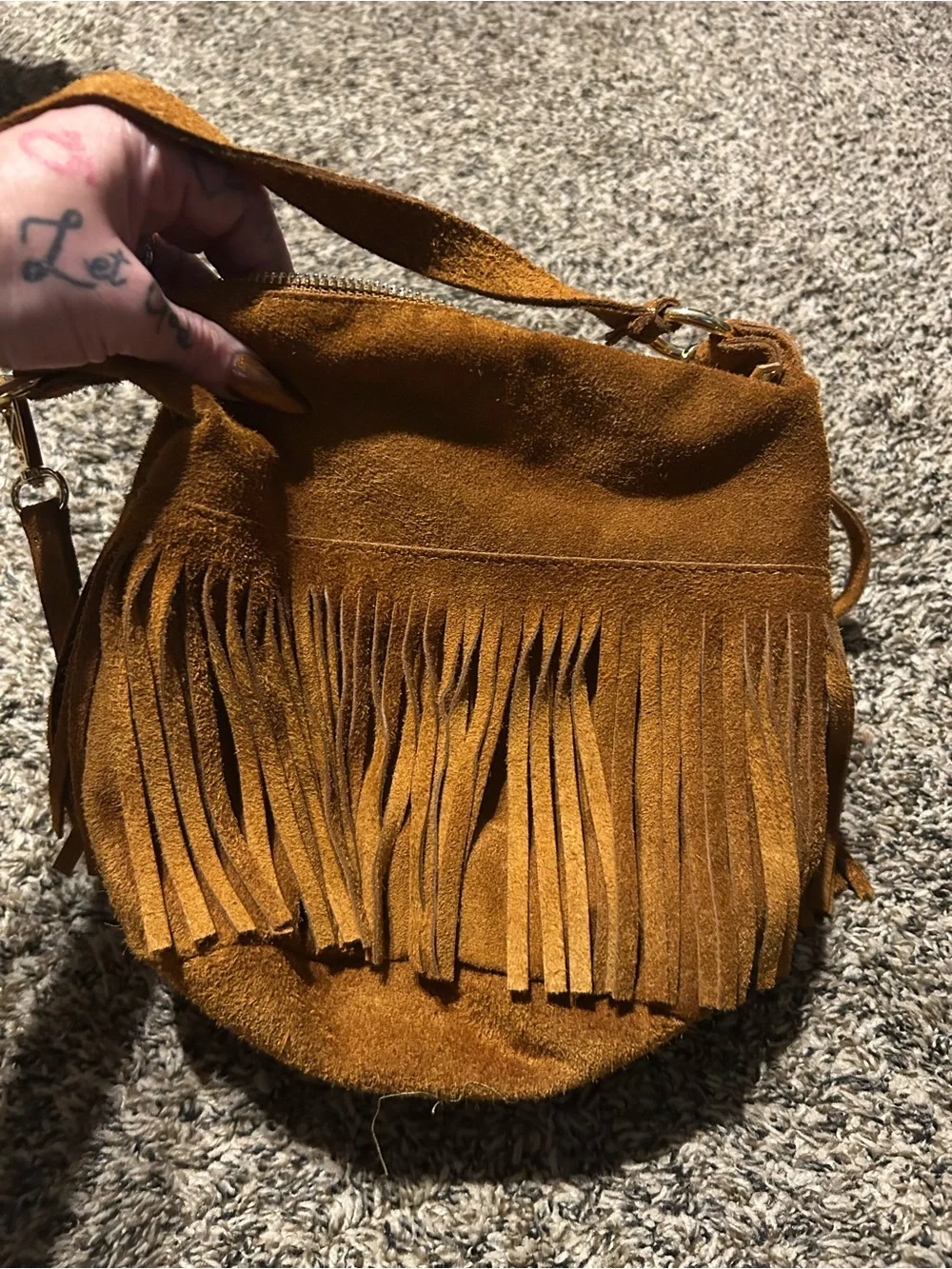 Fringed Suede Crossbody Bag in Cognac Brown NWOT